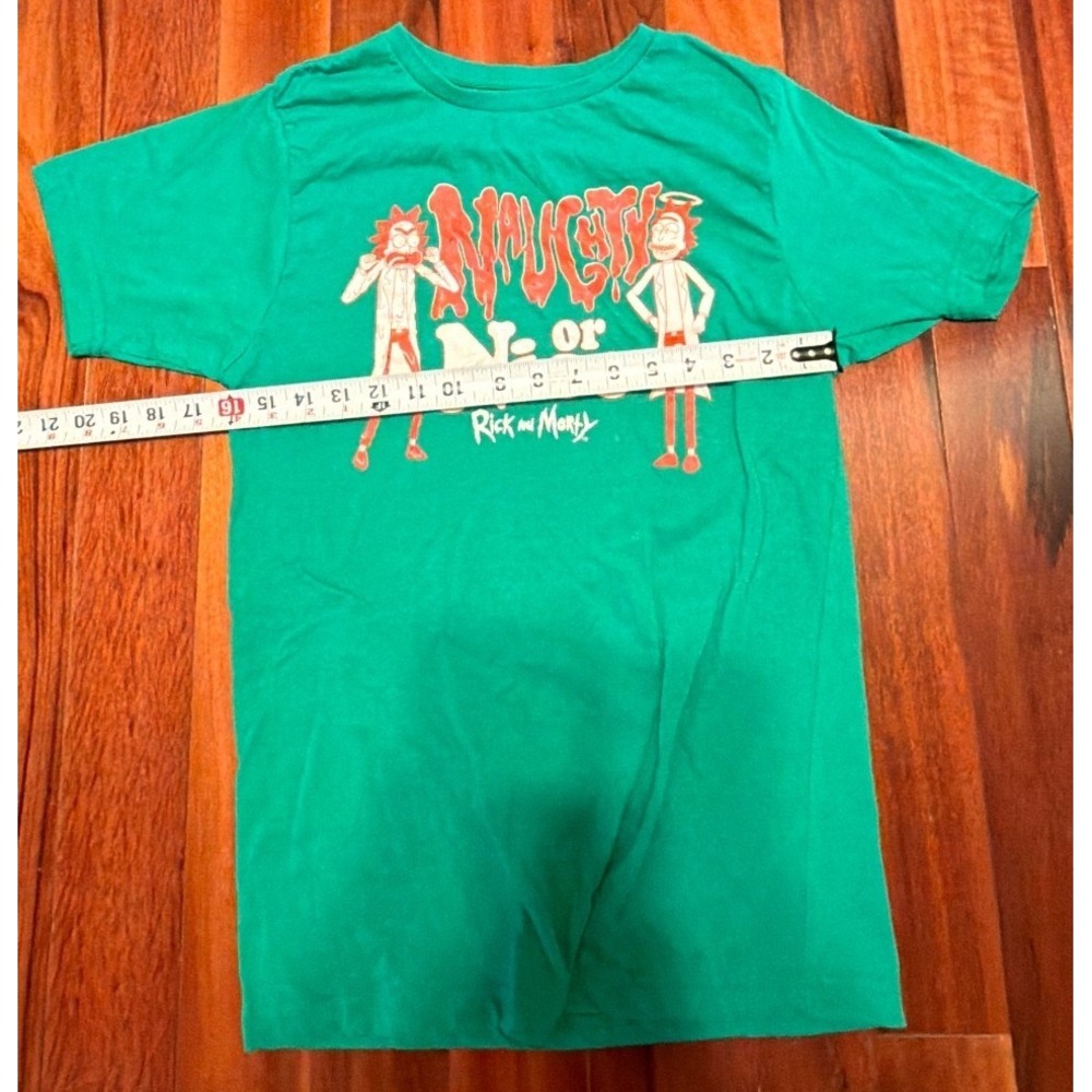 Rick and Morty Christmas Tee Shirt Naughty or Nice Adult Small Green